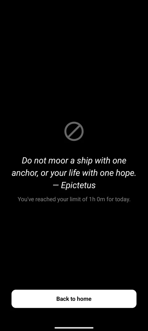 Blocked screen: a quote and 'you have reached your daily limit'